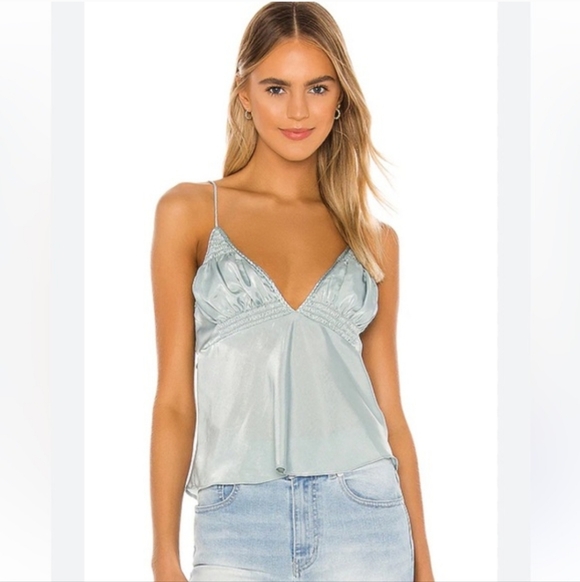 Intimately By Free People Tops - Intimately Free People Dusty Blue Smocked V-Neck Lyric Cami Top XL y2k NEW